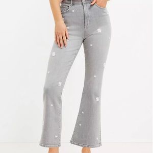 LOFT Gray High Rise Women Jeans with White Floral Accents